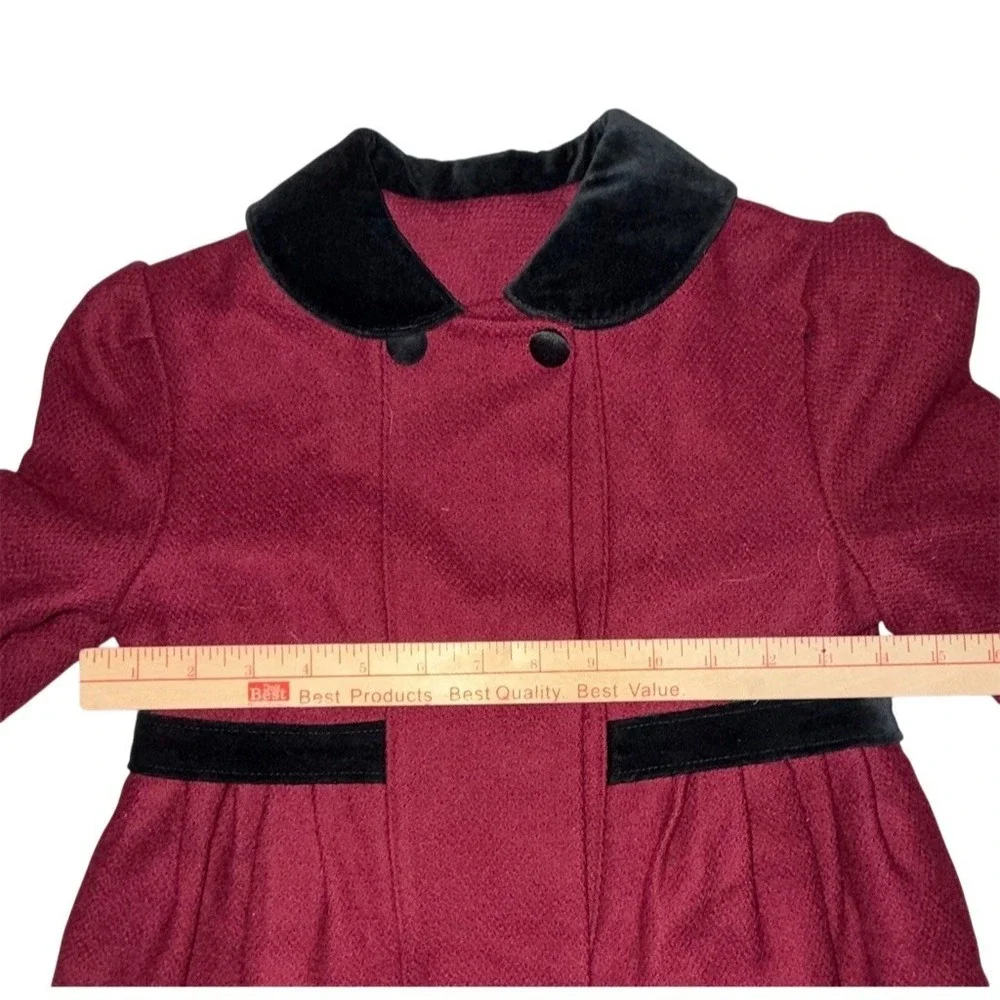 Vintage Freeway Fashions Girls Dress Coat Red Velvet Collar M Lined burgundy USA